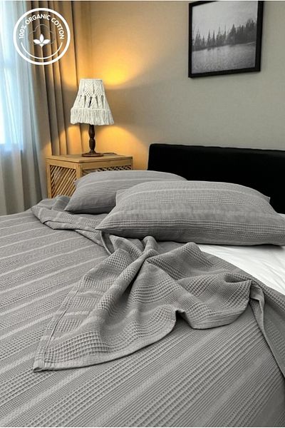 VESSİNOHOME 100% Cotton Pique Set 1 Breathable Pique + 2 Soft Pillowcases, Anti-Sweat, Stylish Design