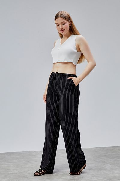GENIUS STORE Pantaloni de damă Pantaloni cu dungi cu talie înaltă cu buzunare STRIPED-PANT