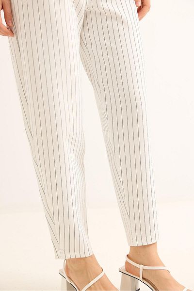 Raneel Kazançlı Alışveriş Belt Double Button Striped Palazzo Trousers White