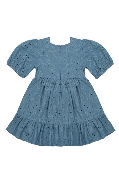 By Mare Style Faye-Pure Organic Cotton Flywheel Sleeve Blue Girl's Dress