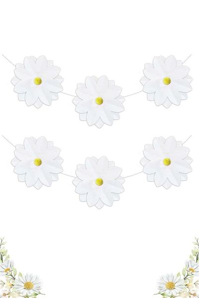 Le Mabelle White Daisy Themed Pompom Banner