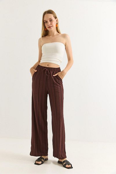 Raneel Kazançlı Alışveriş Wrapped Striped Relaxed Cut Pant Brown