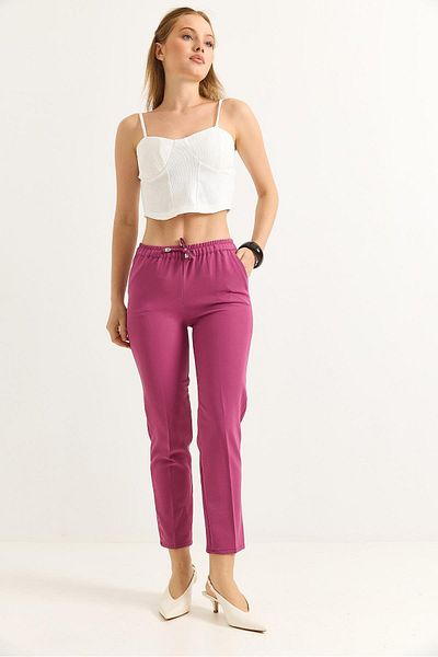 Raneel Kazançlı Alışveriş Elastic Waist Short Leg Double Crepe Trousers Dusty Rose