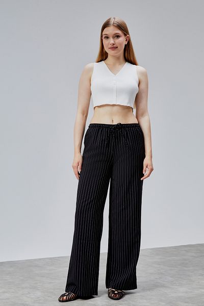 GENIUS STORE Pantaloni de damă Pantaloni cu dungi cu talie înaltă cu buzunare STRIPED-PANT