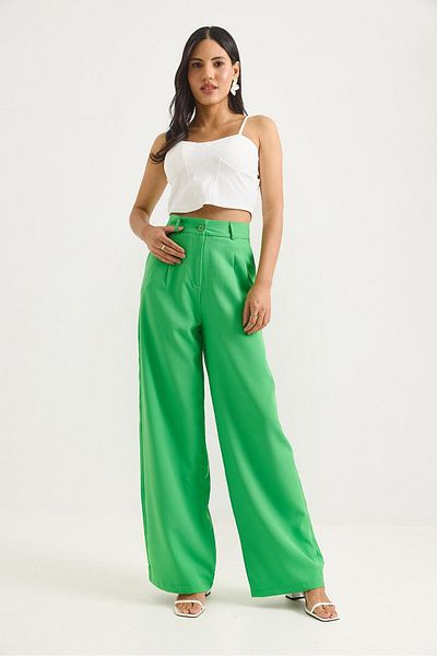 Raneel Kazançlı Alışveriş High Waist Wide Leg Trousers Green