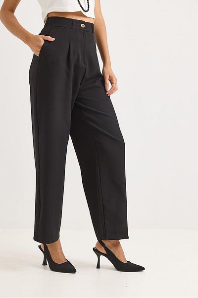 Raneel Kazançlı Alışveriş High Waist Wide Leg Trousers Black