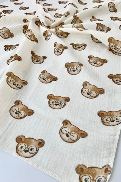 cekic kids بطانية موسلين 2 طبقة - نمط تيدي بير - 100% قطن - 75x95 سم