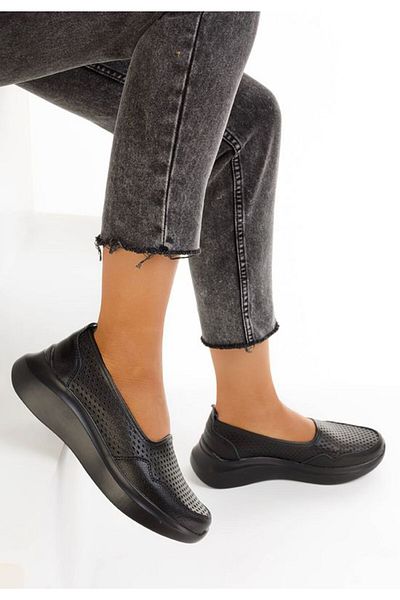 B T Shoes Deanna black genuine leather espadrilles