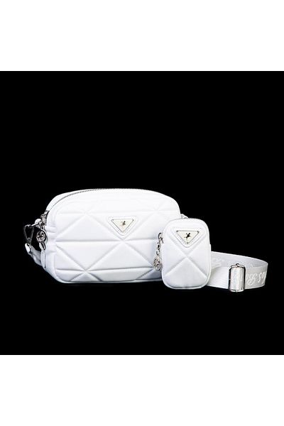 Nas Bag Mini geantă sport matlasată pentru femei, portofel, albă