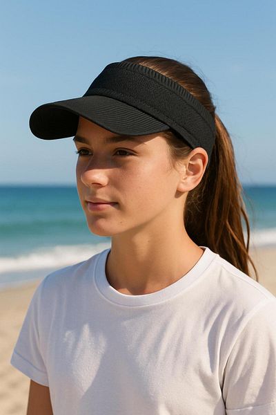 İYİBU Women's Black Stretchy Elastic Visor Hat – Ideal for Sports and Beach