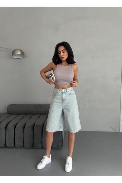 Zeo Basic KADIN MİDİ BOY AÇIK TİNT KOT RENGİ ŞORT