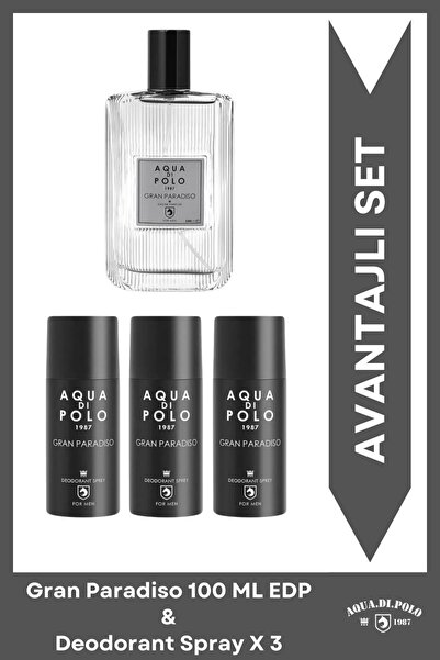Aqua Di Polo 1987 Gran Paradiso EDP Erkek Parfüm 100ml ve Deodorant 150ml 3 A...