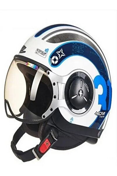 ZEUS MOTOSIKLET KASKI ZS218 WHITE SS1 BLUE XS