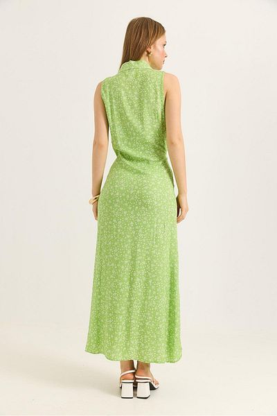 Raneel Kazançlı Alışveriş Buttoned Thick Strap Slit Long Shirt Dress Green