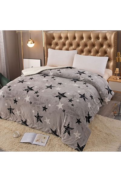 FIONNA.RO Cocolino Blanket With Fur - Gray With Stars