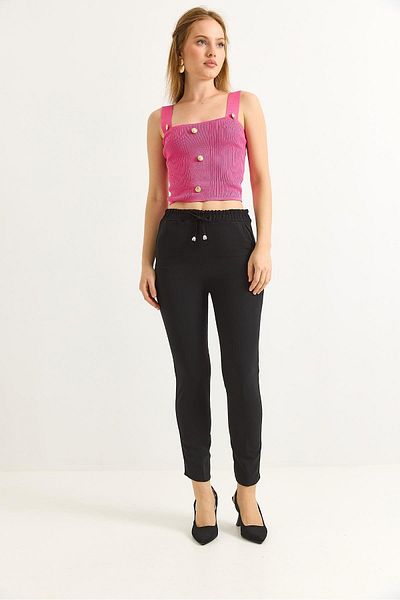 Raneel Kazançlı Alışveriş Elastic Waist Short Leg Double Crepe Trousers Black