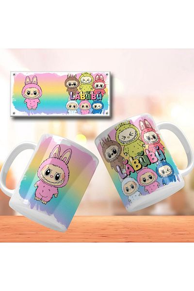 ADORAGE Labubu Happy Mug – 330 ml | Colorful Printed Ceramic Cup with Labubu Characters