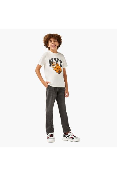 Juniors Graphic Print Crew Neck T-shirt with Short Sleeves
