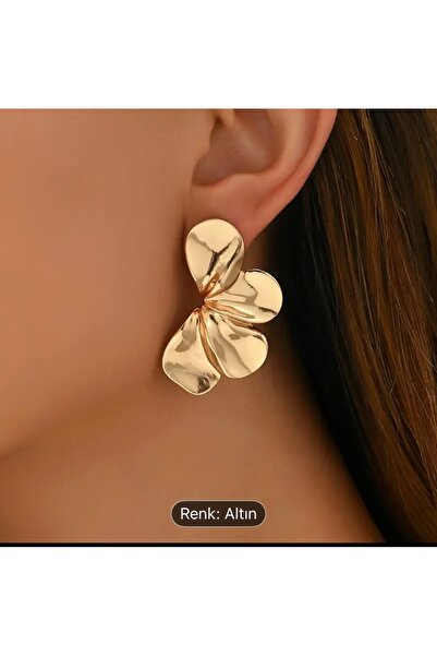 NO BRAND Vintage yaprak tasarım gold küpe