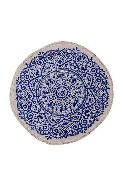 Blusmart Covor Rotund Chindi, Bumbac, 90x90 Cm, Bleu