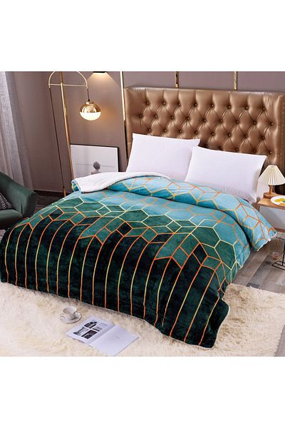 FIONNA.RO Cocolino Blanket with Fur - Green Abstract
