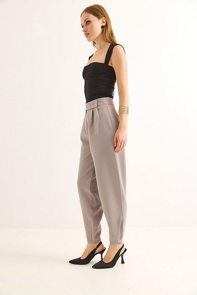Raneel Kazançlı Alışveriş Carrot Model Double Button Palazzo Trousers Gray