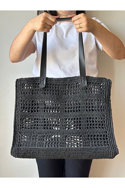 MSM Astarlı Hasır Çanta / El Örgüsü Çanta / El Yapımı Çanta / Yazlık Çanta / Plaj Çantası Kağıt Ip
