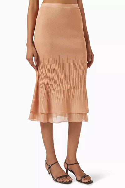 12storeez Double Layer Semi-Transparent Ribbed Viscose Midi Women's Skirt