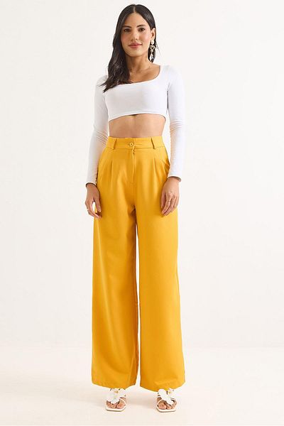 Raneel Kazançlı Alışveriş High Waist Wide Leg Trousers Yellow
