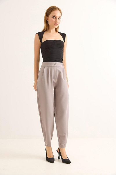 Raneel Kazançlı Alışveriş Carrot Model Double Button Palazzo Trousers Gray