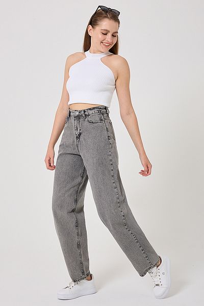 ModaMerve Baggy Women's Trousers 4605Drn1148-M Washed Anthracite