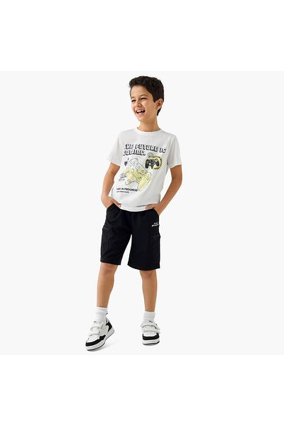 Juniors Gamer Print Crew Neck T-shirt with Short Sleeves