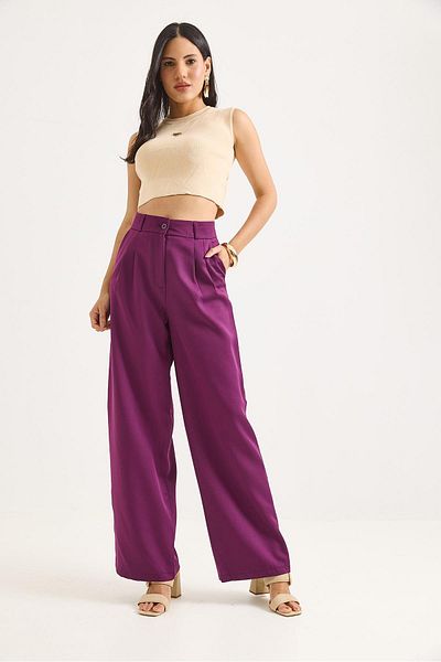 Raneel Kazançlı Alışveriş High Waist Wide Leg Pants Purple