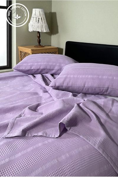 VESSİNOHOME 100% Cotton Pique Set 1 Breathable Pique + 2 Soft Pillowcases, Anti-Sweat, Stylish Design