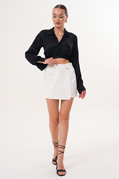 happinice Γυναικεία λευκή ψηλόμεση τζιν φούστα