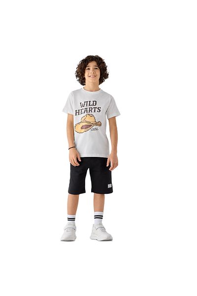 Juniors Graphic Print Crew Neck T-shirt with Short Sleeves