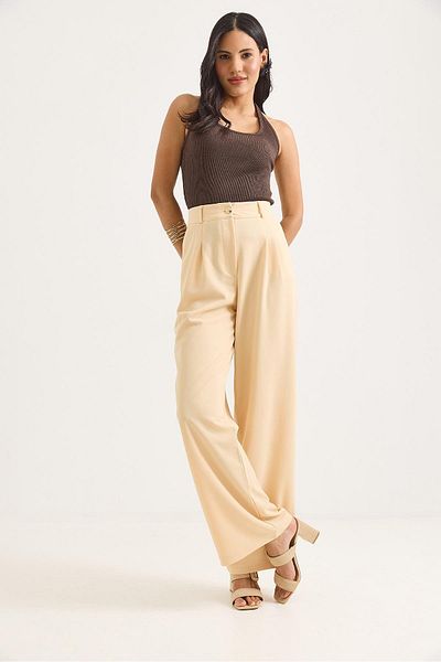 Raneel Kazançlı Alışveriş High Waist Wide Leg Trousers Beige