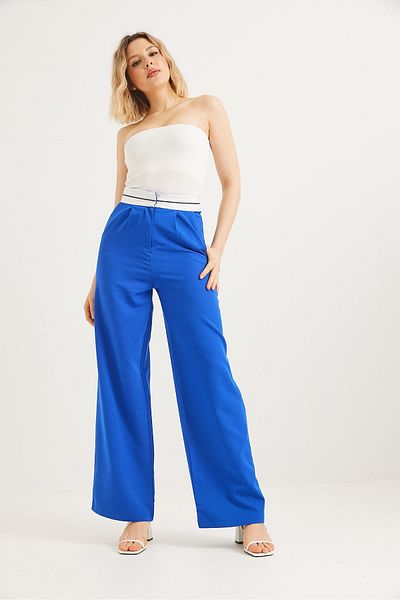 Raneel Kazançlı Alışveriş Wide Leg Pants with Stripe at the Waist Saks