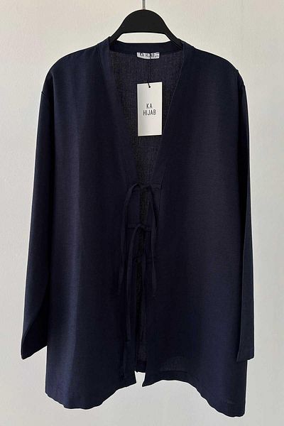 Ka Hijab Μπροστινό δεμένο λινό μπουφάν - Navy Blue