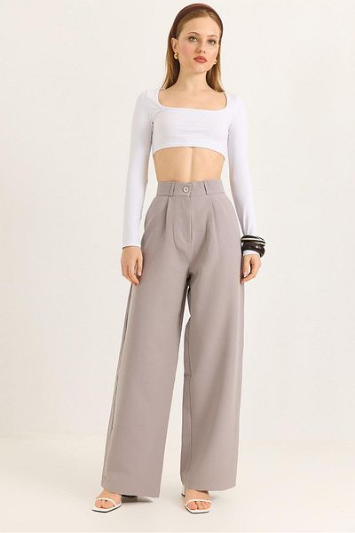 Raneel Kazançlı Alışveriş Flowy Wide Leg Trousers Gray