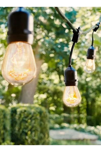Primo Plus Waterproof Outdoor String Light Yellow 48feet , Heavy Duty String Light Bulbs Black/Yellow