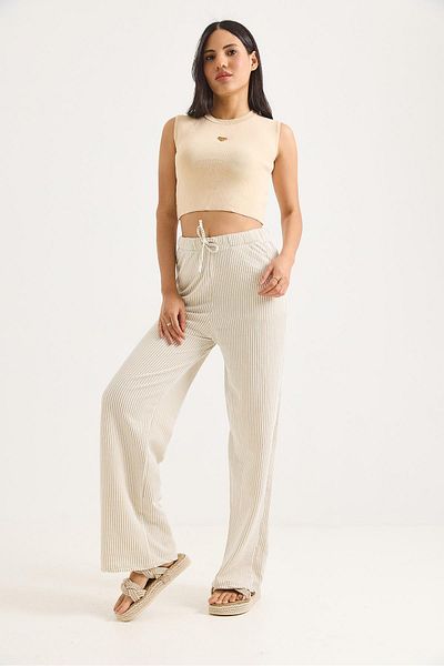 Raneel Kazançlı Alışveriş Waist-Tie Wide Leg Line Patterned Trousers Mink