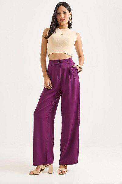 Raneel Kazançlı Alışveriş High Waist Wide Leg Pants Purple