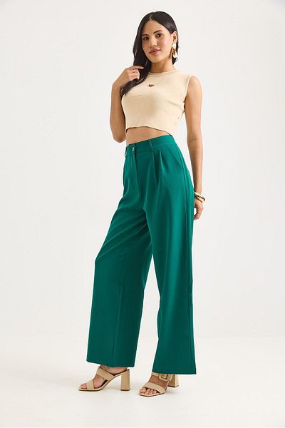 Raneel Kazançlı Alışveriş High Waist Wide Leg Trousers Green