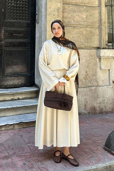 Ceylan Otantik Σετ φούστα με μπαλόνι από οργανικό λινό & μπλούζα με λαιμόκοψη