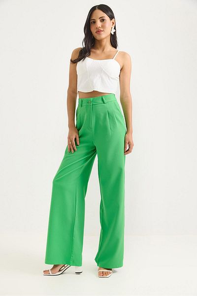 Raneel Kazançlı Alışveriş High Waist Wide Leg Trousers Green