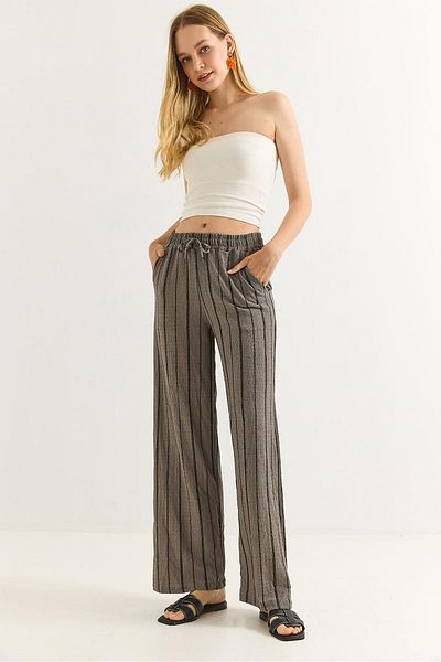 Raneel Kazançlı Alışveriş Wrapped Striped Relaxed Cut Pants Smoked