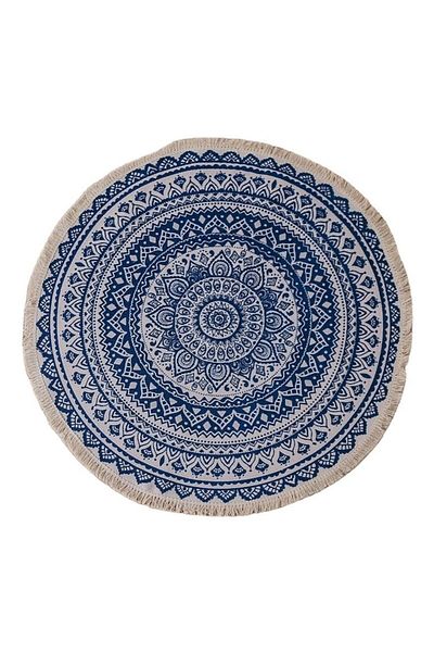 Blusmart Covor Rotund Chindi, Bumbac, 90x90 Cm, Bleumarin