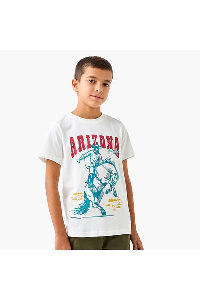 Juniors Graphic Print T-shirt with Short Sleeves