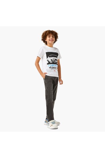 Juniors Graphic Print Crew Neck T-shirt with Short Sleeves